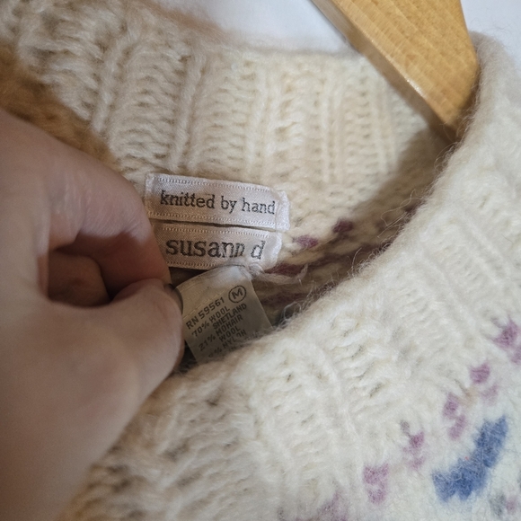 Vintage Hearts Wool Mohair Chunky Knit Sweater Fair Isle Grandma Cottagecore M - Picture 4 of 9